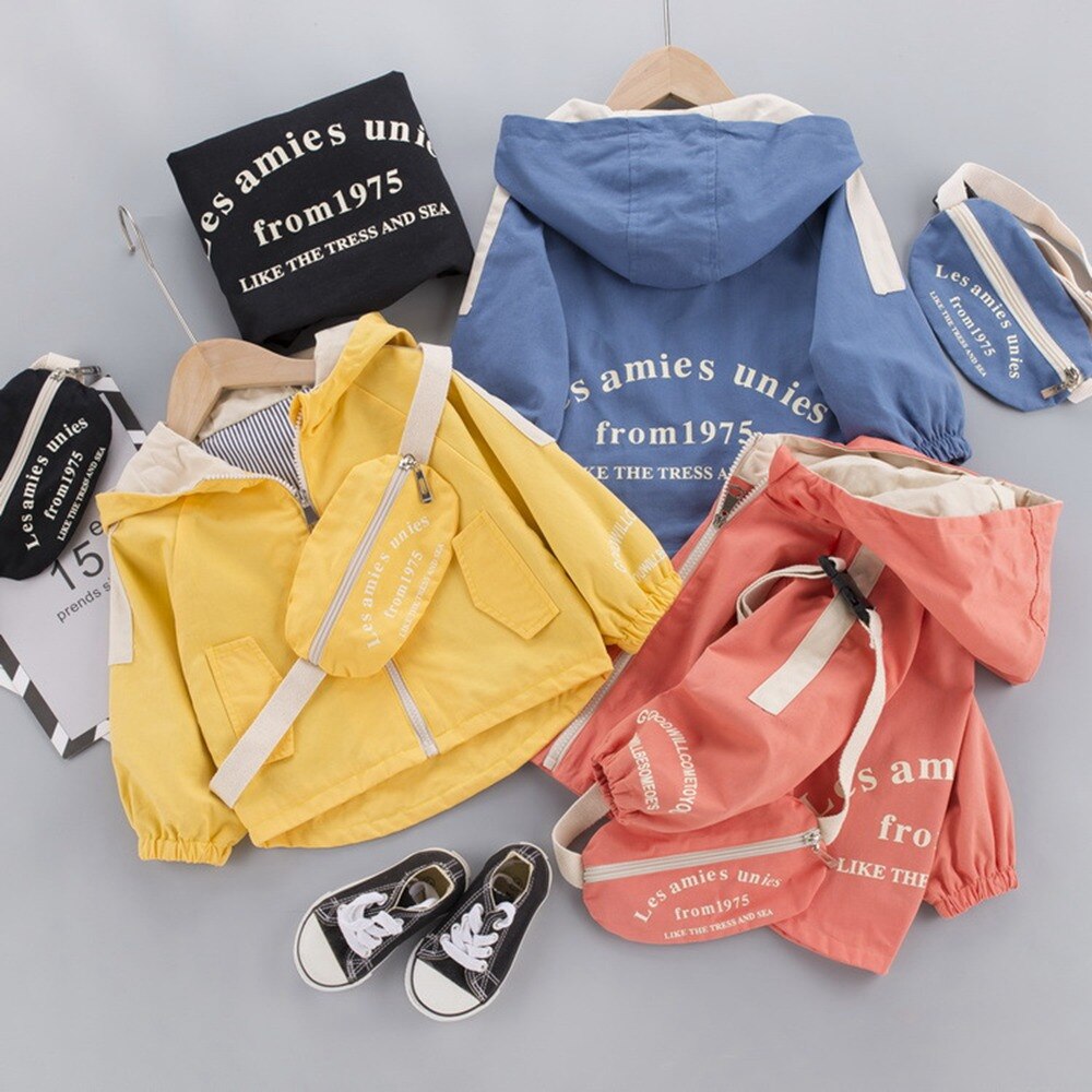 Herfst Toevallige Baby Jongens Jassen Jassen Lange Mouwen Rits Hooded Jassen Kinderen Kids Zuigelingen Uitloper Casacos Jas + Tas s11108