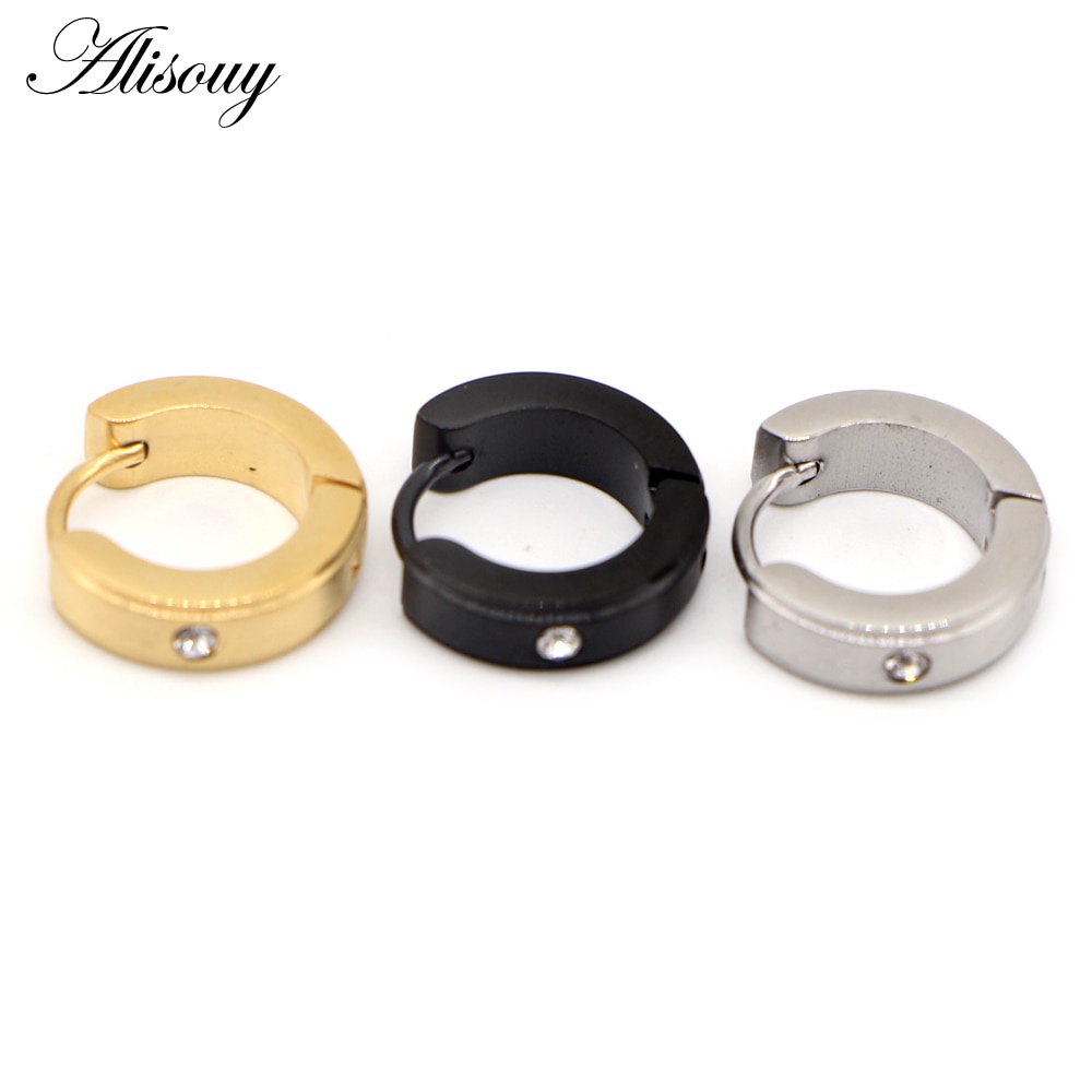 Alisouy 2 pz intarsio cristallo CZ zircone acciaio inossidabile donna uomo orecchio Clip polsino fibbia Huggies cerchio cerchio orecchini Piercing gioielli