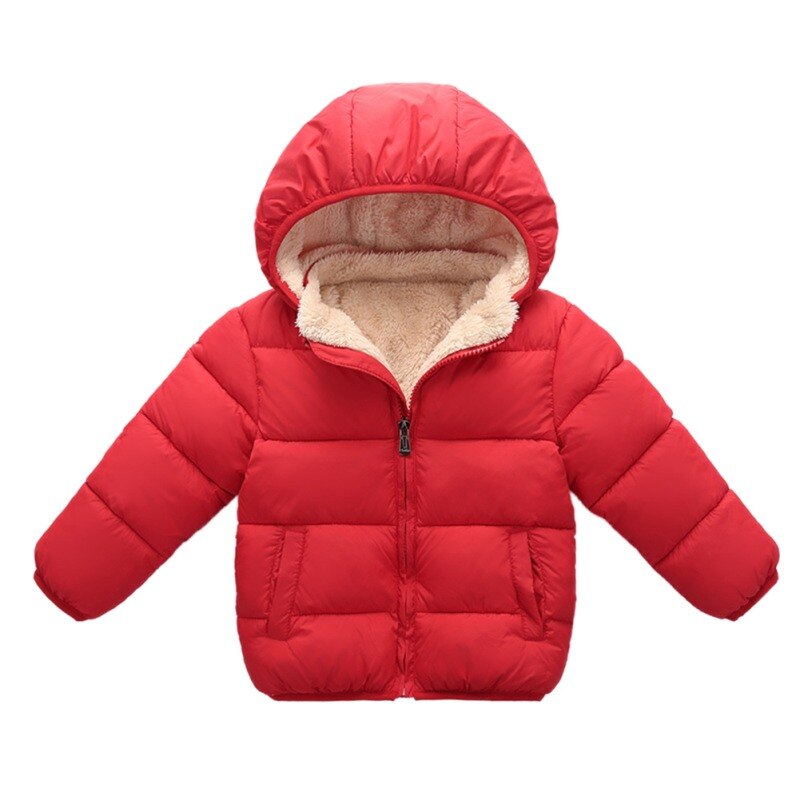 Kids Winter Warm Jacket Children Plus Velvet Cotton Coat Toddler Girls Boys Solid Outerwear Children's Clothing: Red / 6