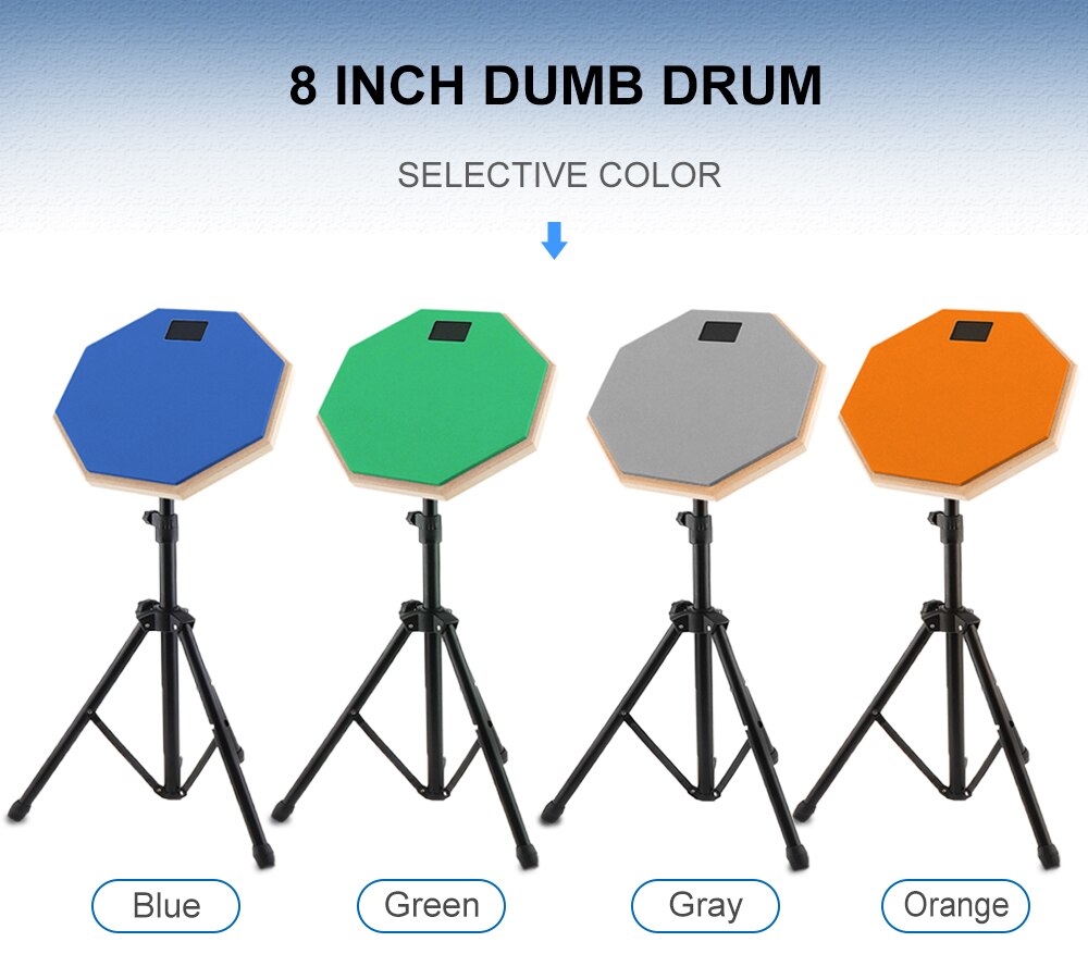 Drum Set 8 Inch Rubber Wooden Dumb Drum Practice Training Drum Pad with Stand 3 Colors Optional