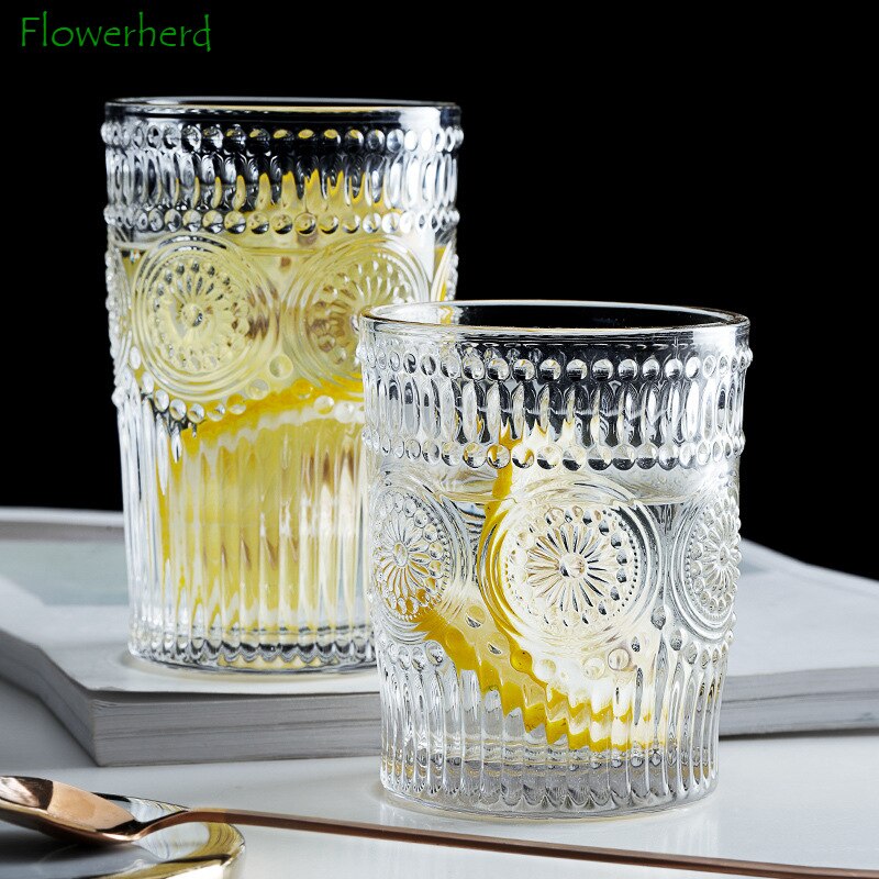 Large Outline In Gold Glass Cup Household Glass Tea Cup Nordic Transparent Relief Juice Glass Crystal Wine Glass Drinkware