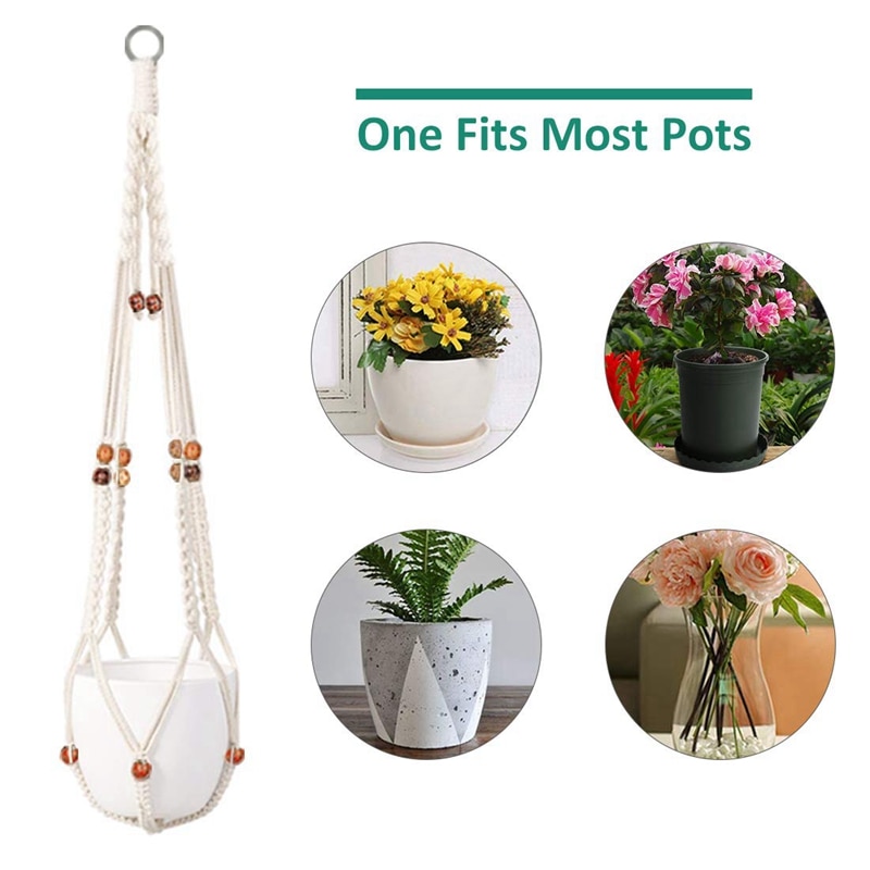 5- pakke makrame plantebøjler, forskellige niveauer, håndlavet bomulds reb hængende planter, sæt blomsterpotte holder stativ, til indendørs ou