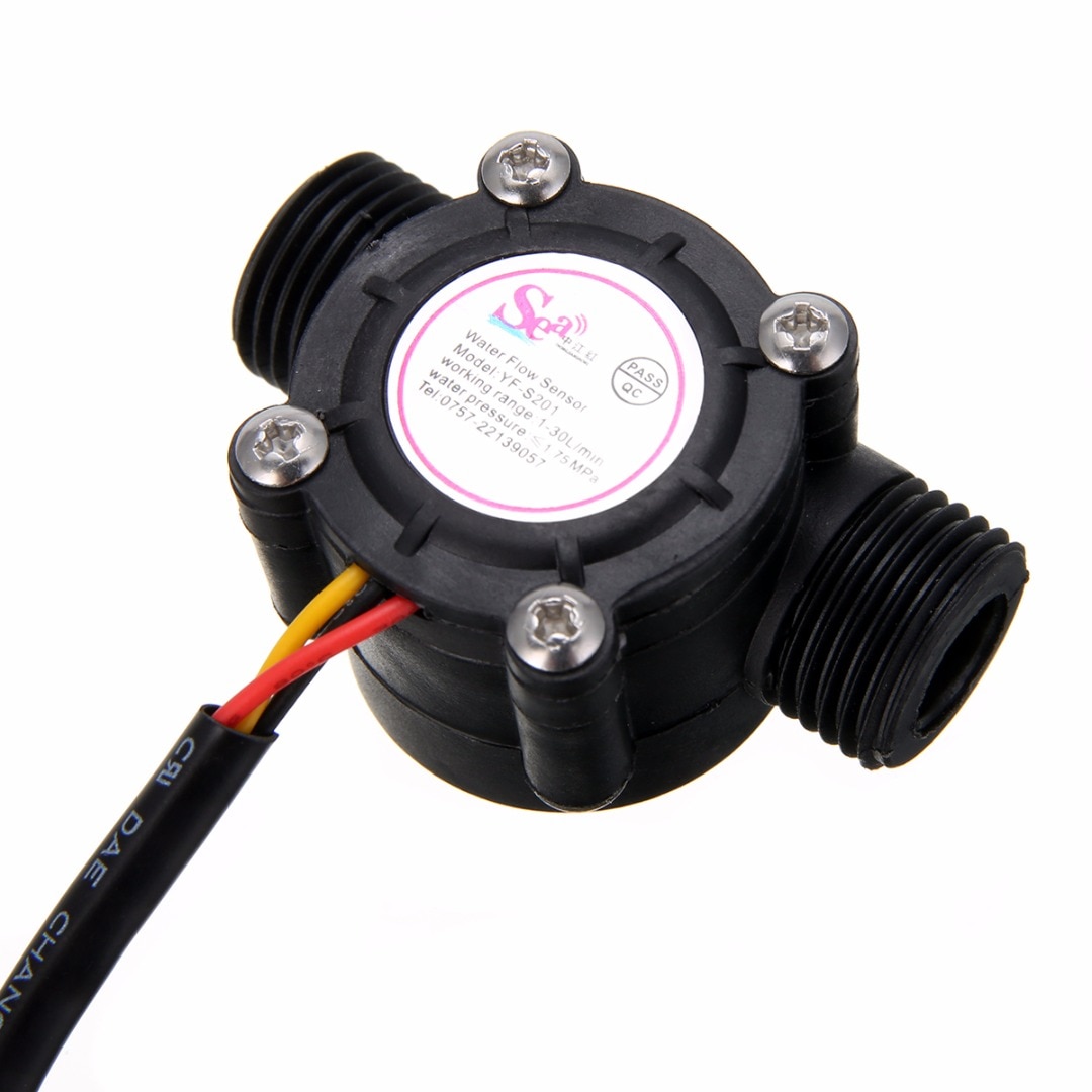 Capteur de débit d&#39;eau pour Turbine Arduino, 1/2 pouces, 1-30L/min, débitmètre à effet Hall, mesure de la température