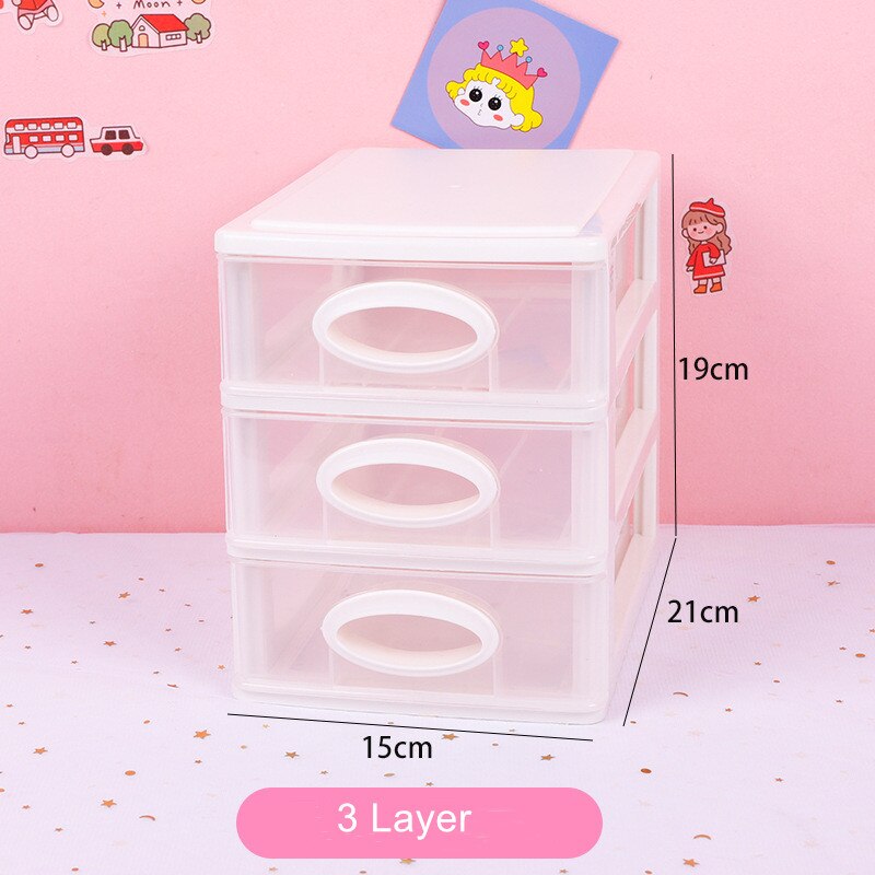 Yisuremia Transparent Desktop Organizer 2/3/4 Layers Plastic Makeups Pens Desk Storage Box School Stationery Holder: 3 layer