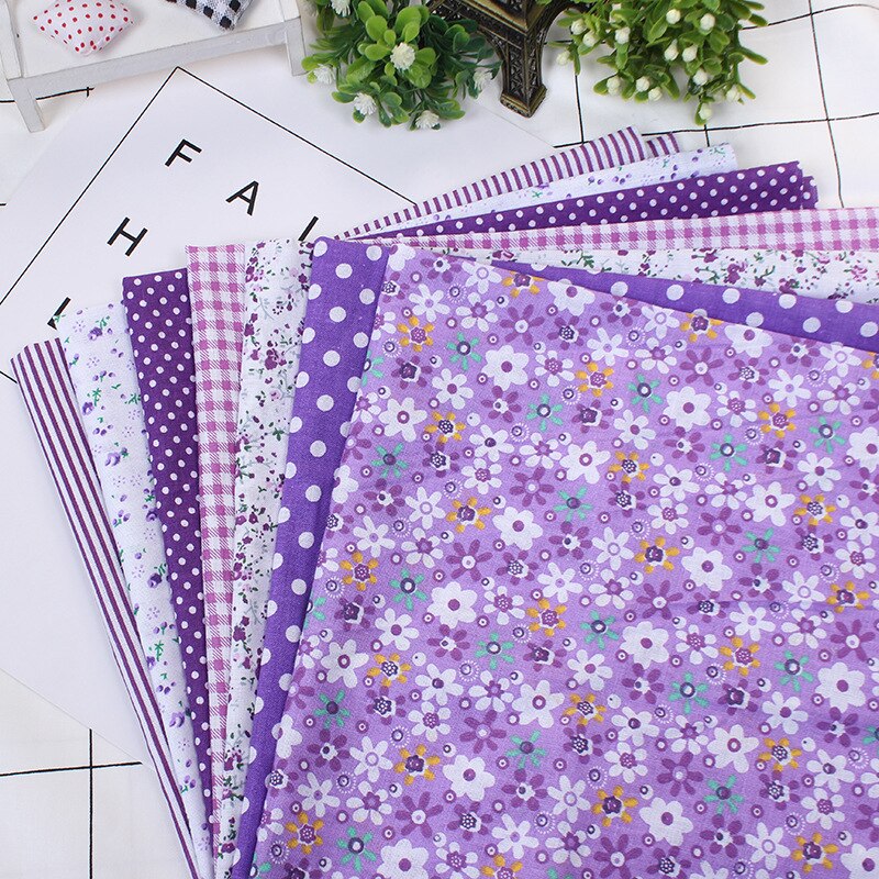 7 Sheet 50*50cm 100% Cotton Mixed Style Floral Print Fabric Cloth Material beautiful DIY Sewing Patchwork supplies home decor: purple