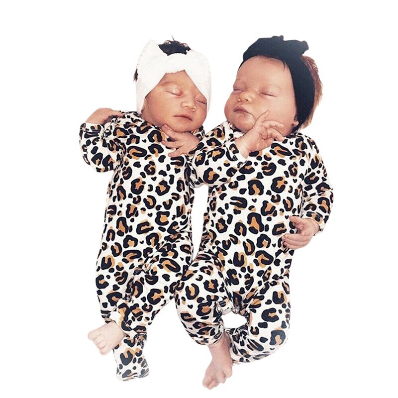 Sød baby pige dreng leopard print tøj romper jumpsuit outfits: 12m