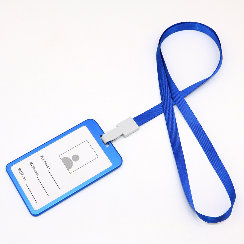 Verticale lanyards van aluminiumlegering, set zakelijke visitekaartjes, id-badgehouders, metalen zakelijke koffer: Blauw