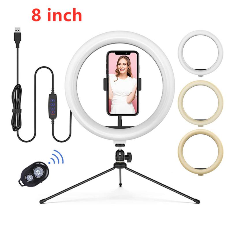 8'' 10'' 12'' Dimmable Ring Lights Wireless Remote Control Phone Video LED RingLight Photography Dimmable Desktop Live Lamp: 8In with Bluetooth