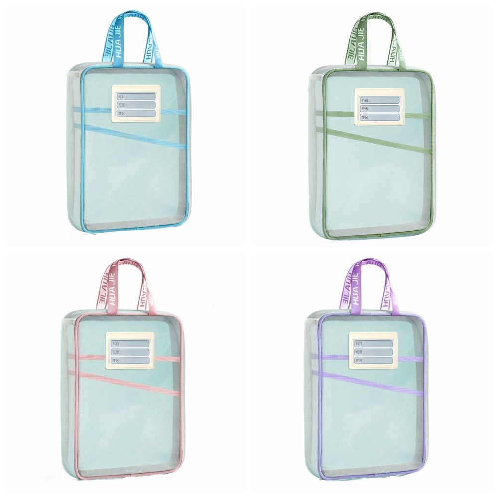 Thickened Test Paper Storage Bag Mesh with Double-sided Labels File Folder Bag Large Capacity Zipper Stationery Organizer Pouch