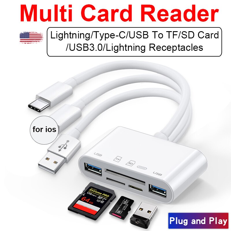 OTG USB Camera Multimemory Adapter for Lightning To Micro SD TF Card Reader Kit for Iphone Ipad for Apple Ios 13 Converter