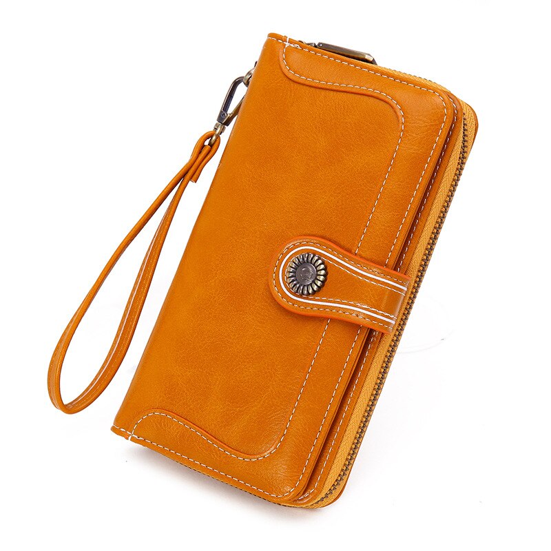 2022 Long Women Wallets Phone Holder Zipper Coin Pocket Female Wallet Clutch Vintage PU Leather Card Holder Women Purse: Yellow