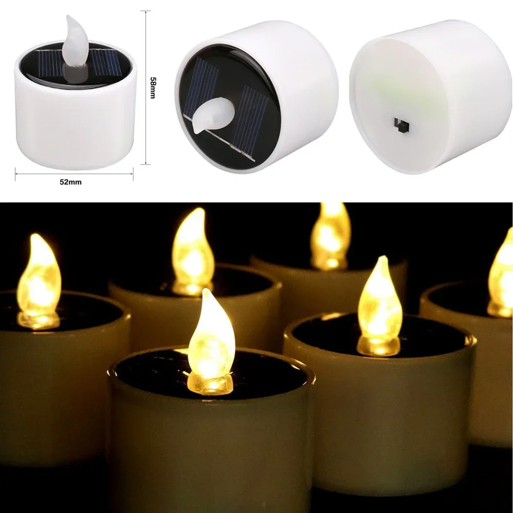 Velas solares de luz nocturna para jardín, lámpara de vela sin llama parpadeante, 6 piezas
