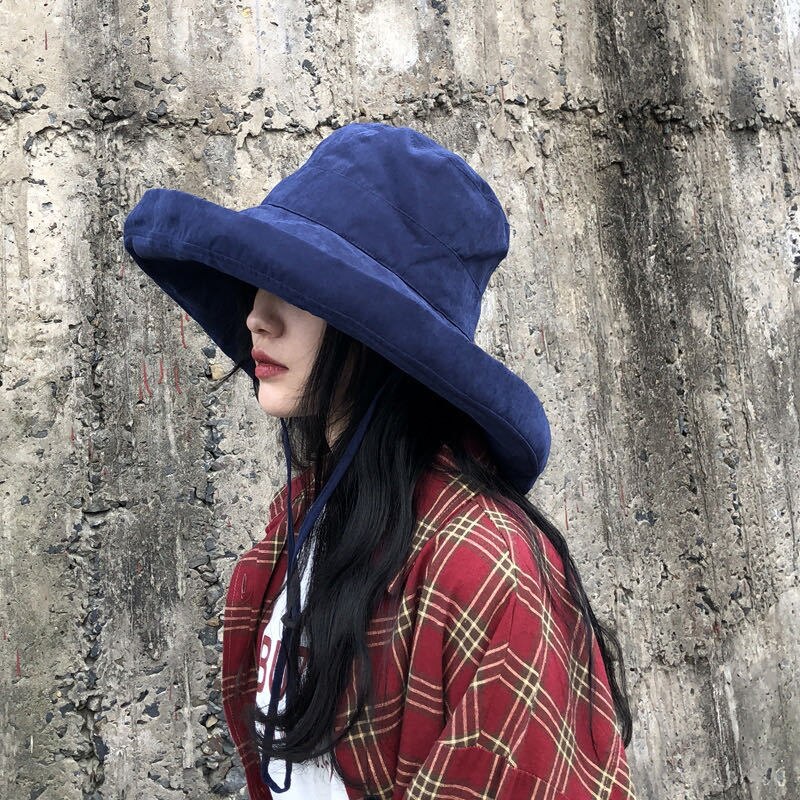 Summer Big Brim Sun Hat For Female Seaside Sun Protection UV Cap Japanese Wild Fisherman Hat Korean Version: N247-Navy