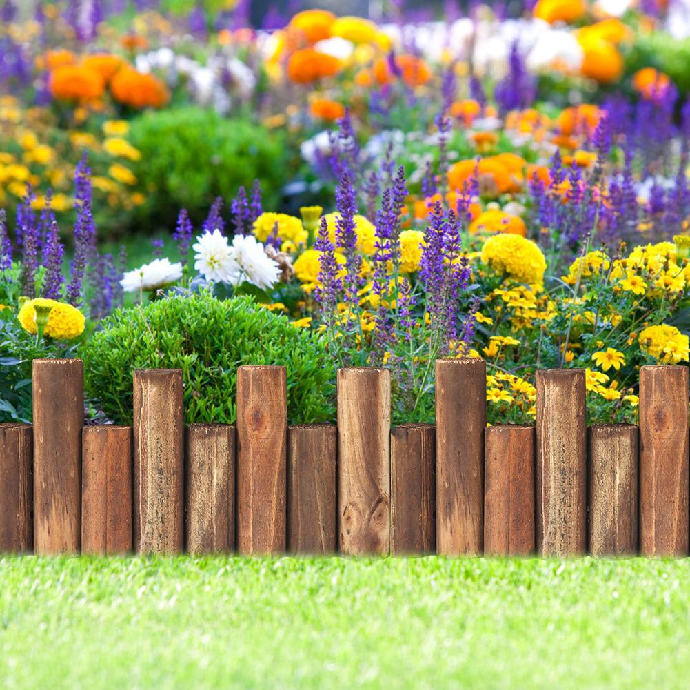 Picket/Round Fence Anti-corrosive Carbonized Wooden Garden Picket Fence Pile Garden Vegetable Fence Garden Decor Christmas Decor