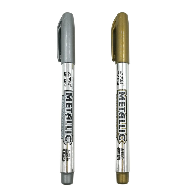 SIXONE 2 unids/set oro y rotulador plateado plumas de Metal de color de proceso de la pluma-en pluma rotuladores metalizados en vidrio de cerámica de la hoja: 1gold and 1silver