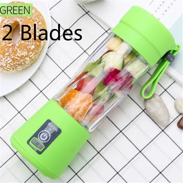 Tragbare Mini Orange Presse Entsafter Tasse Flasche USB Elektrische Obst Zitrus Zitrone Entsafter Milch Rührgerät 380ML Ladung Entsafter: 2 Klingen Grün