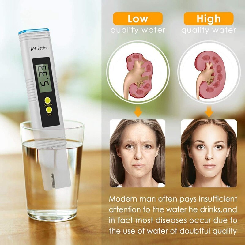 PH Meter, PH Meter with Backlight LCD Screen, PH Meter with ATC Measurement Range for Water Tester for Household