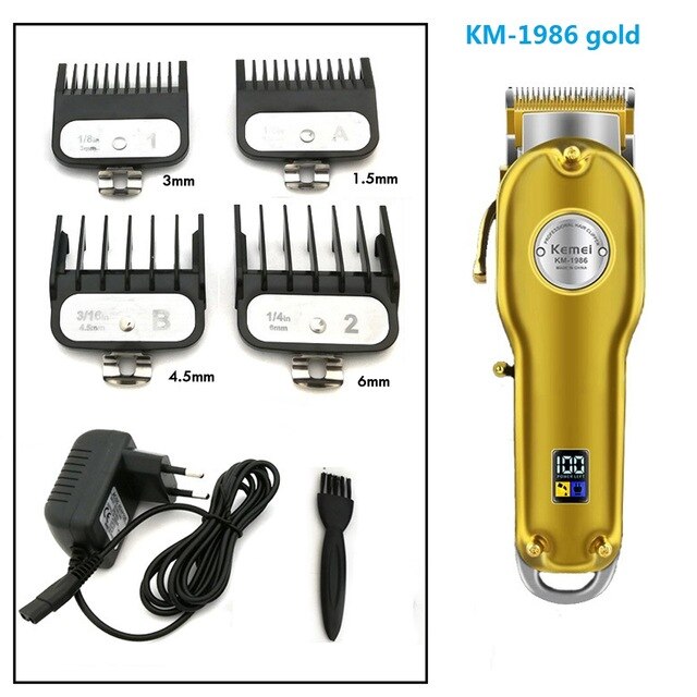Kemei Elektrische Haar Haarschneidemaschine kabellos LCD Alle-metall Friseur Haar Schneiden Trimmer Gold Silber Maschine Mäihr KM-1986: Gold ohne Kasten