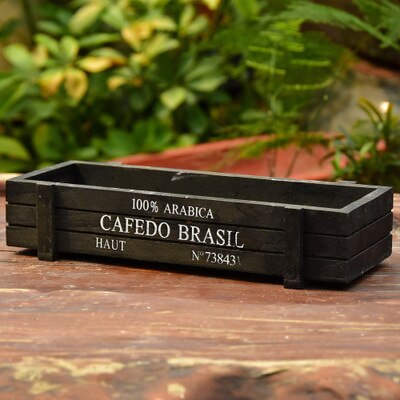 Pink Blue Green Garden Plant Pot Decorative Vintage Succulent Wooden Boxes Crates Rectangle Table Flower Pot Gardening Device: Black