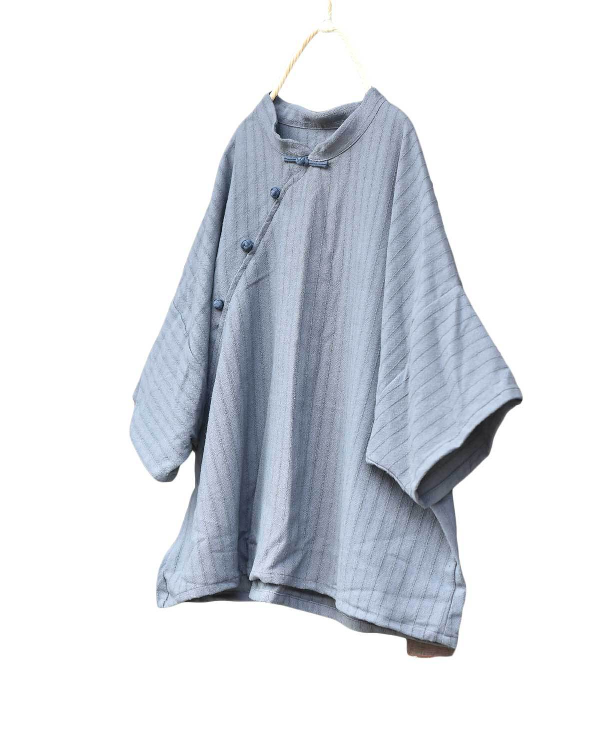 Women Loose Cotton Linen Striped Blouse Tops Female Summer Autumn Stripes Shirt Blouses Ladies Stand Collar Shirt