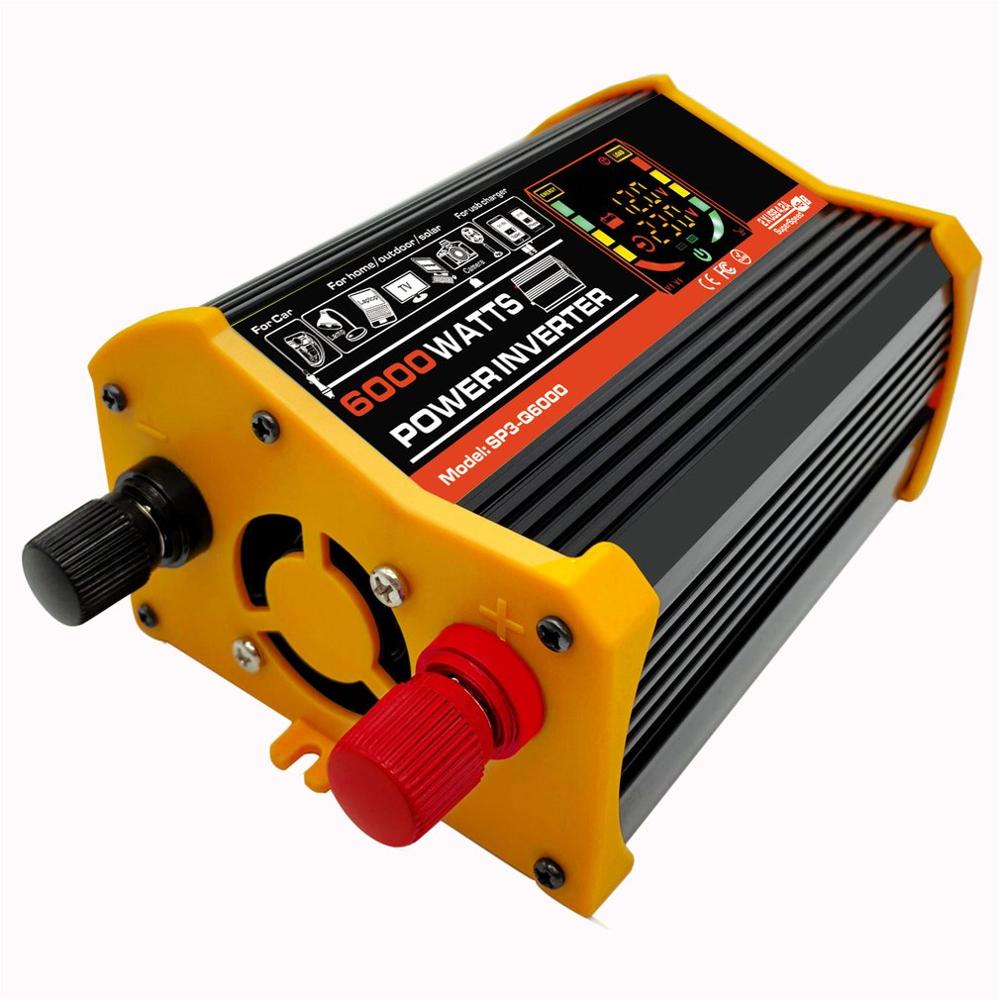 6000w dual usb smart skjerm bil strøm omformer adapter adapter 12v to 220v/110v spenning transformator modifisert sinusbølge