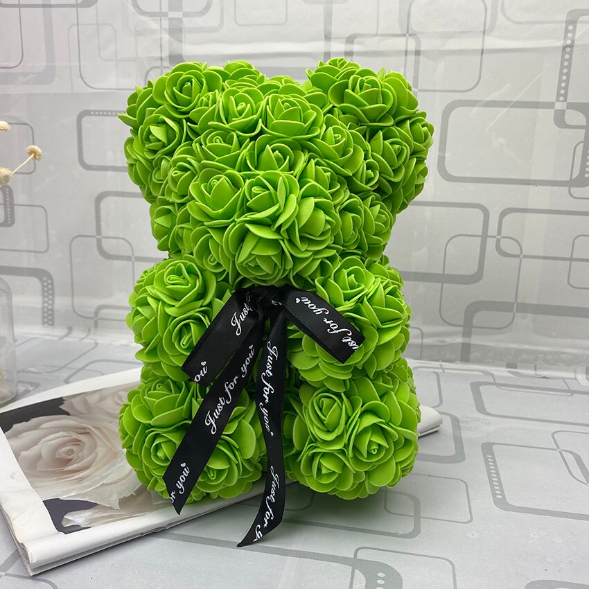 25 cm høje roser bjørn valentinsdag bamser 14 farver high-grade diy julebryllup dekoration: Grøn 25cm ingen æske