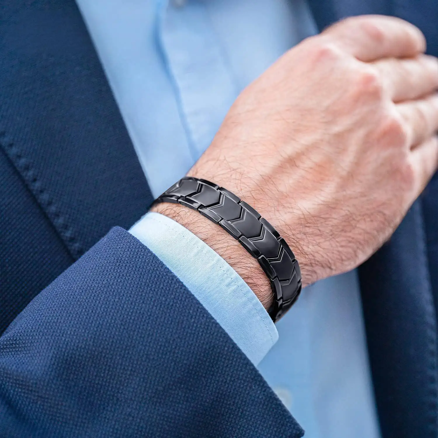 ARADOO Pulsera magnética de acero de titanio para hombres Pulsera de minerales de acero inoxidable de joyería