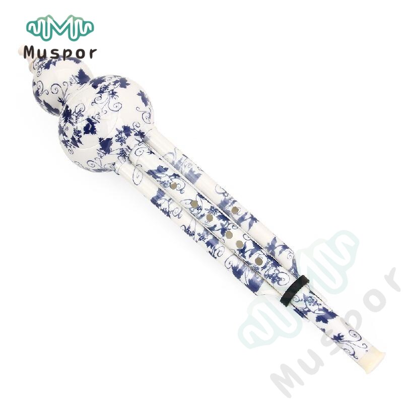 Flauta Cucurbit de porcelana blanca y azul falsa de resina ABS instrumento Musical tradicional chino C/Bb Key Hulusi