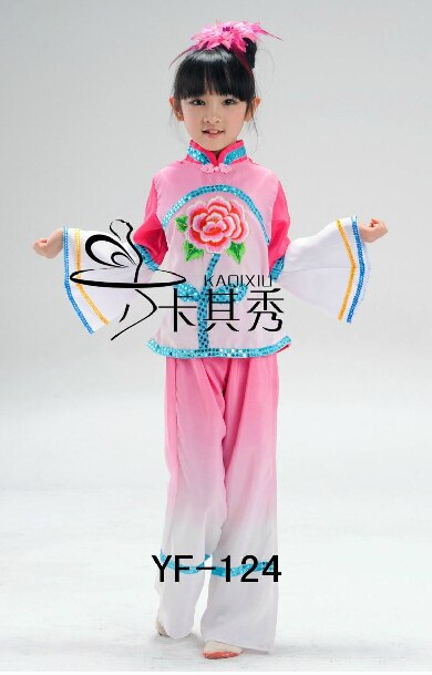 Oude traditionele waaierdans jongere chinese volksdanskostuums voor kinderen meisjes: Roze / M