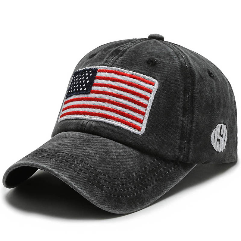 USA Flag Embroidery Baseball Cap Washed Distressed Sports Hat Adjustable Sunscreen Dad Hats For Women Men: black