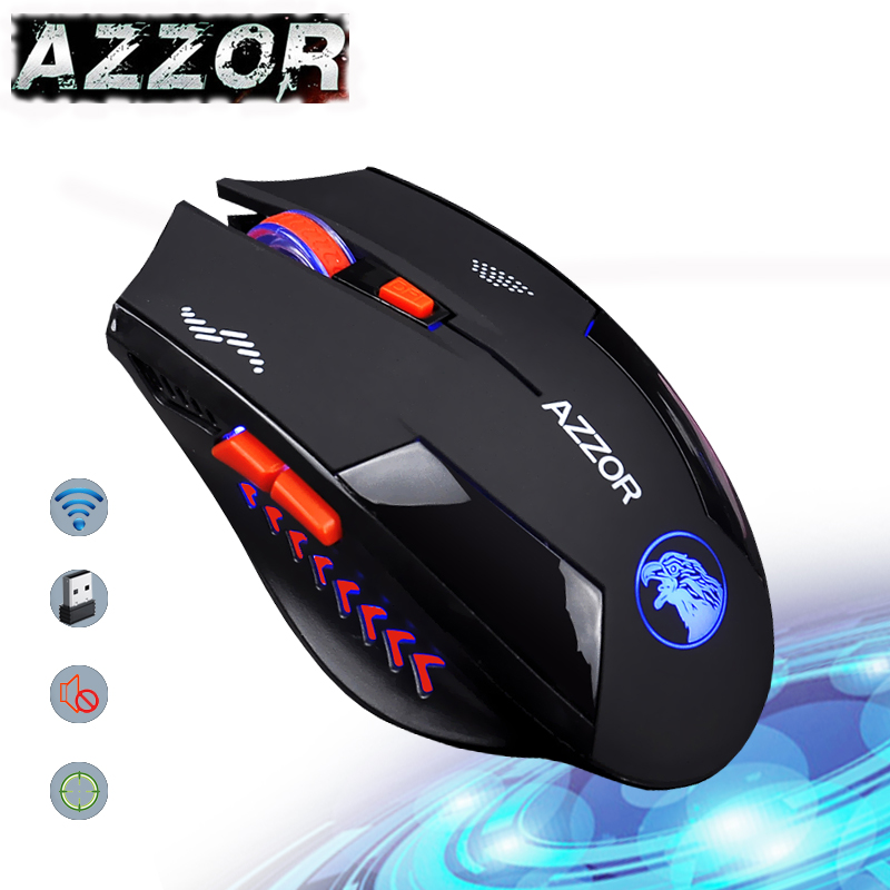 Azzor Opgeladen Stille Draadloze Muis Mute Knop Geruisloze Optical Gaming Muizen 2400 Dpi Ingebouwde Batterij Voor Pc Laptop computer