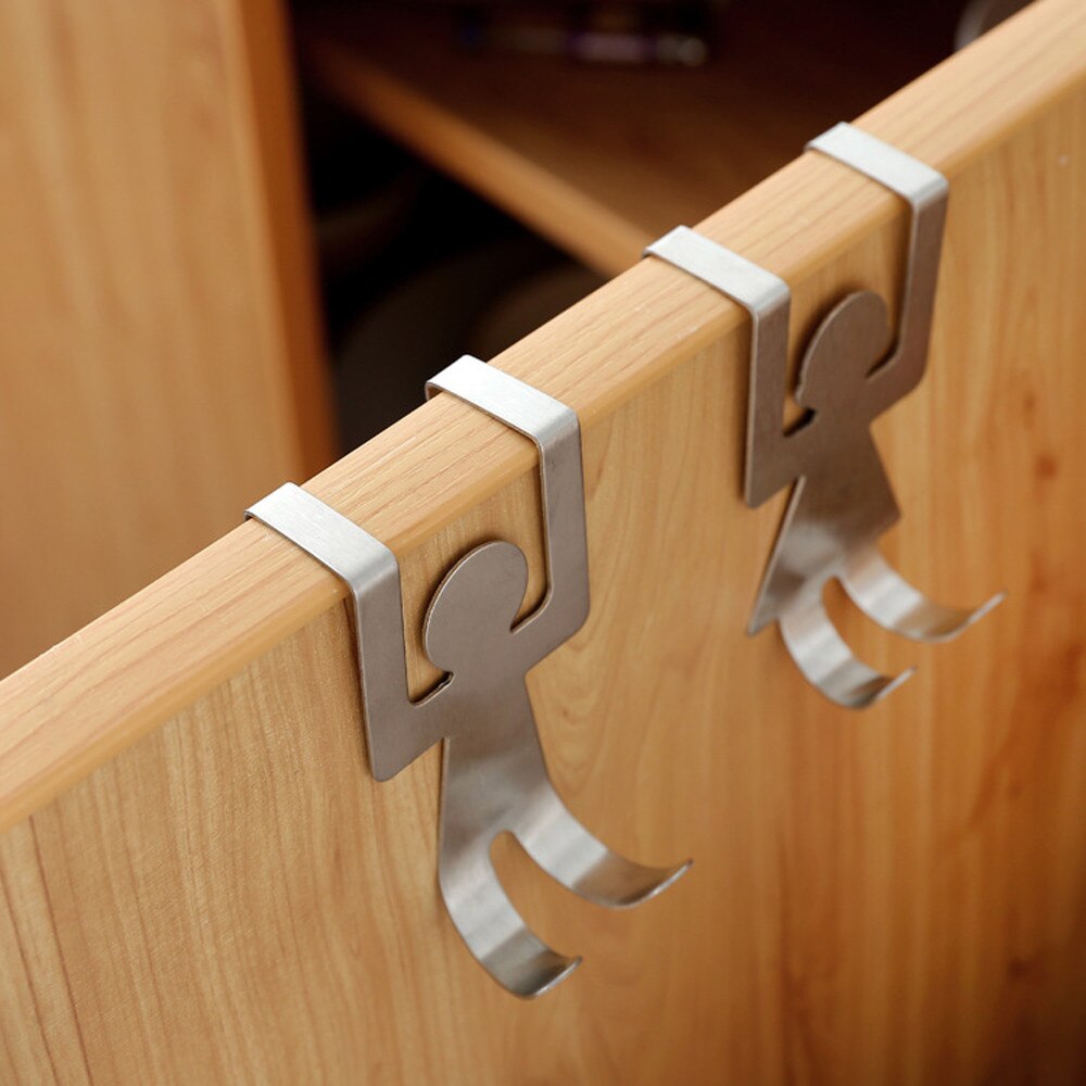 2pc Stainless Steel Lovers Shaped Hooks Up Cartoon Kitchen Holder Gadget Hanger Humanoid Door Hook Kitchen Storage Accessories