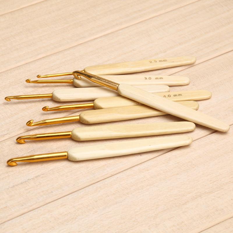 8Pcs 8 Maten Bamboe Handvat Haaknaalden Aluminium Haaknaalden Set Breinaalden Diy Breien Tools 2.5Mm-6Mm