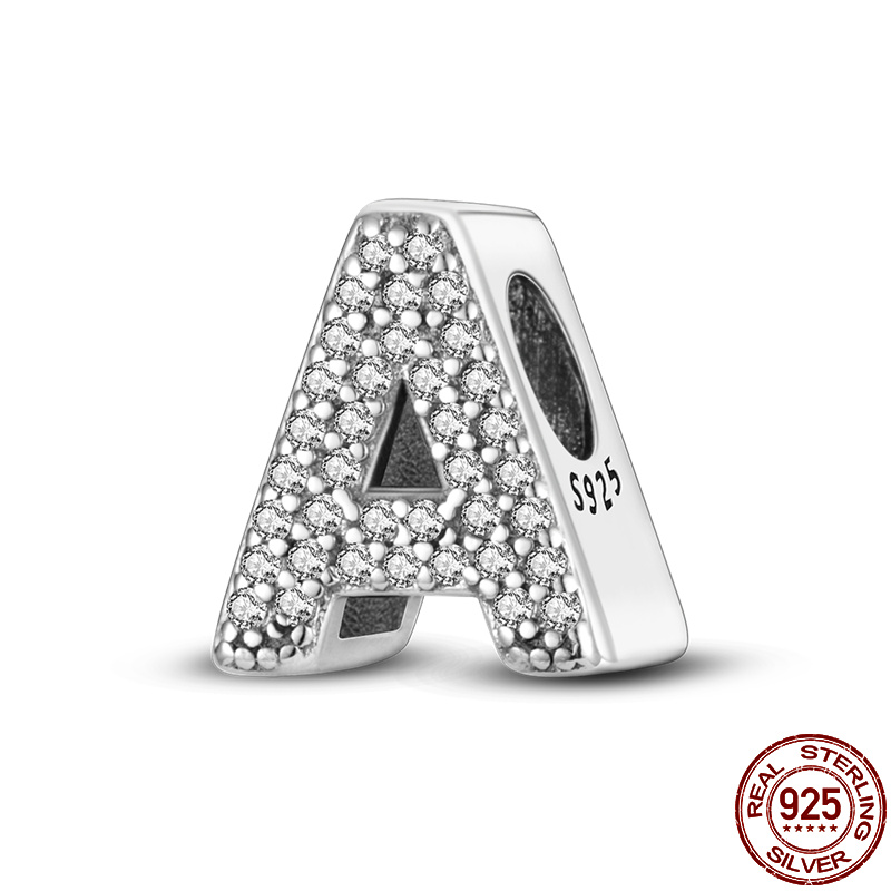 26 A-Z Alphabet perles 925 en argent Sterling lettre d'amour breloque ajustement Original Pandach bracelet à breloques Bracelet CZ Zircon perle bijoux: WHITE