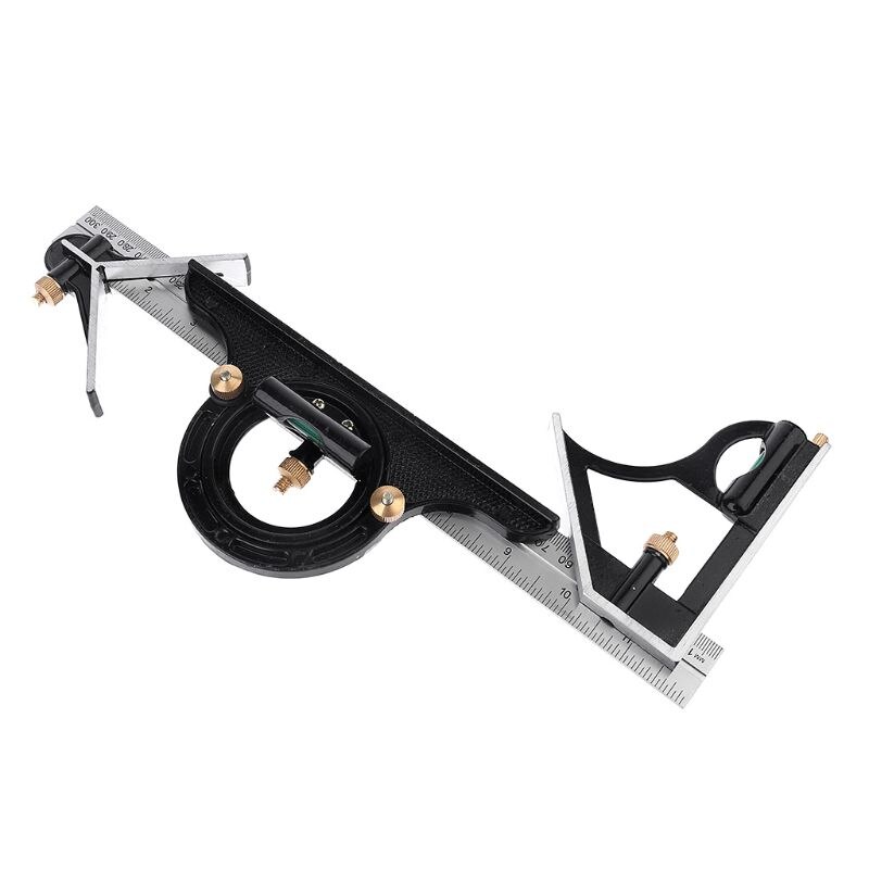Regla de ángulo transportador multifunción de acero inoxidable, herramienta de medición de nivel de espíritu, marcado de altura y profundidad, 300mm/12 ", A5YD