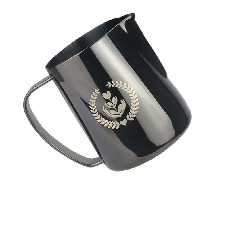 Espresso Steaming Pitcher 350/600ML Espresso Milk Frothing Pitcher Coffee Milk Frothing Cup Coffee Steaming Pitcher Espresso: Black with Logo / 350ml