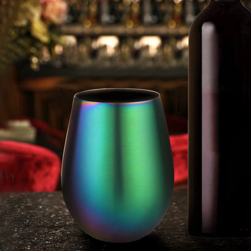 Vin dricksglas flerfärgad regnbåge iriserande hushållsstam 304 rostfritt stål enkellager färgpläterad stor mage e