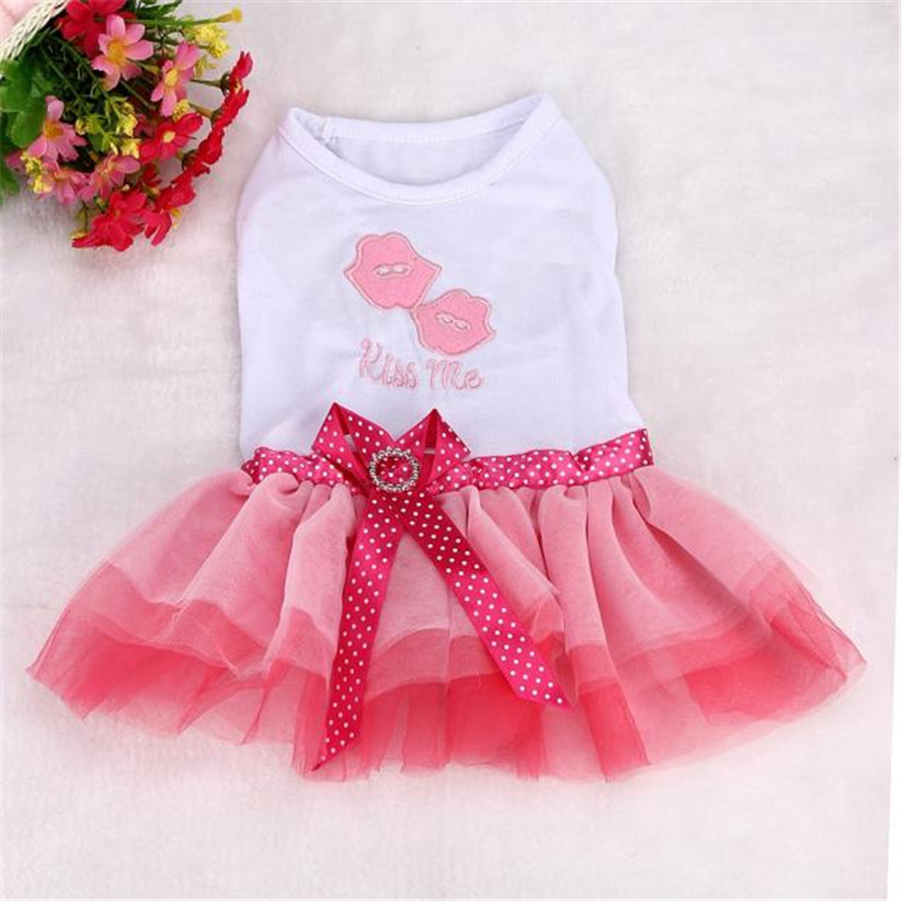 Transer Kus Me Lip Roze Hond Kleding Kant Ruche Hond Prinses Tutu Jurk Mouwloze Puppy Pet Kostuum 81220: XS