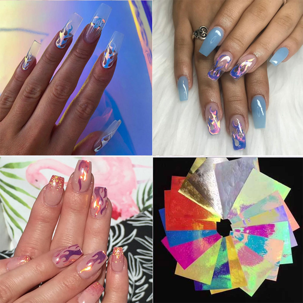 16 stk holografisk flamme negle mærkat symfoni negle manicure form mærkat negle mærkat art deco