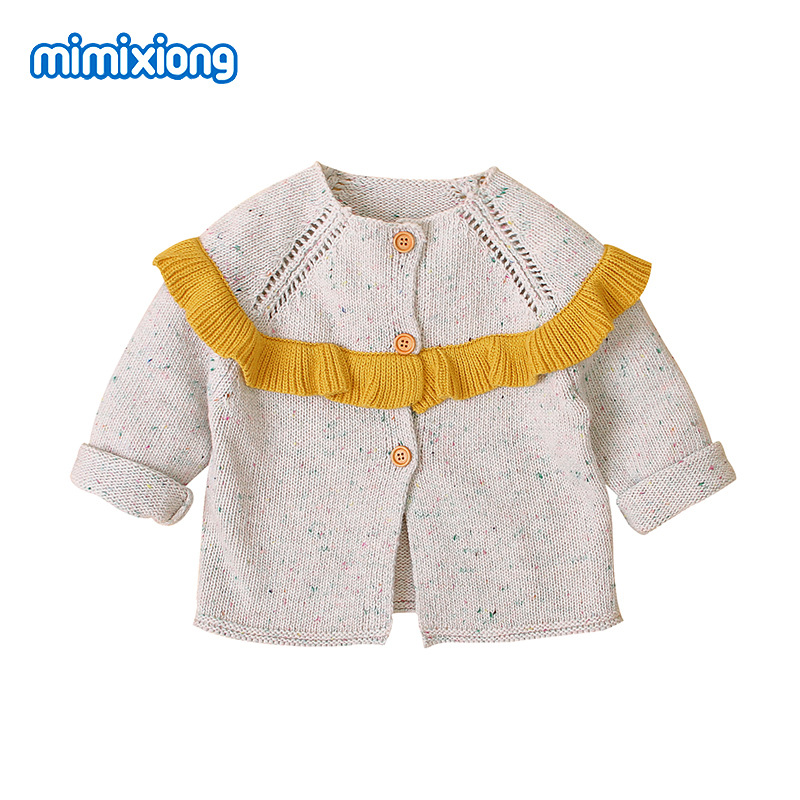 Baby Sweater Coat Color Solid Cardigan Sweater Jacket Collar Frill