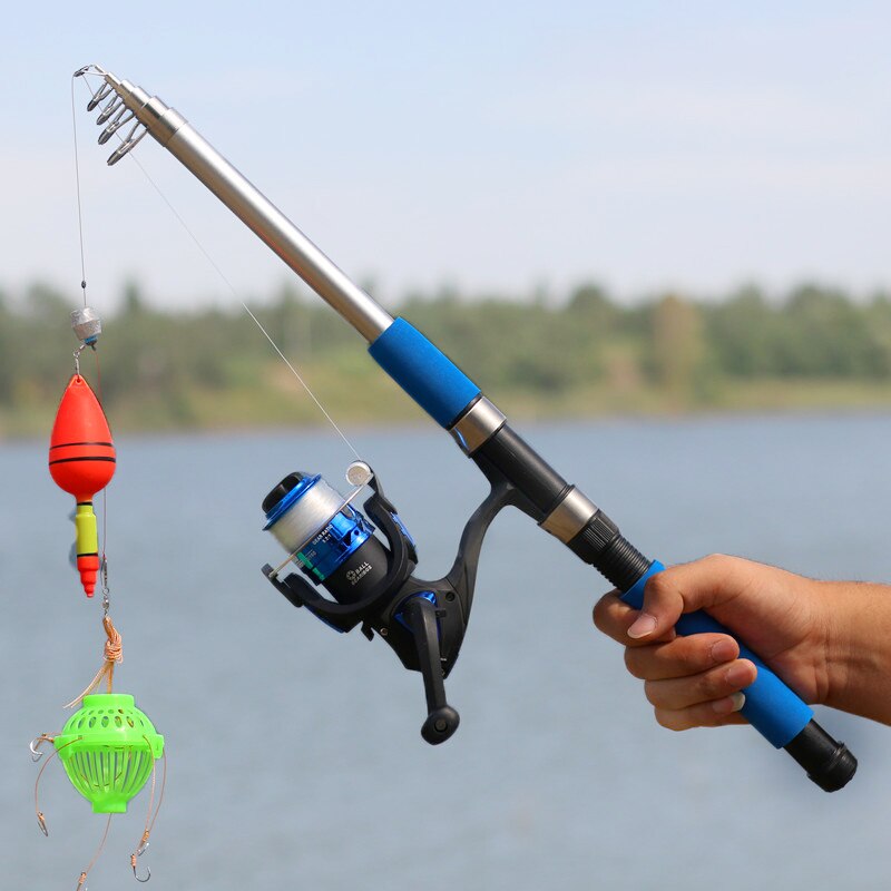 Fishing Rod Full Kits With Telescopic Fishing Rod And Spinning Reel Baits Hooks Saltwater Freshwater Travel Pole Set