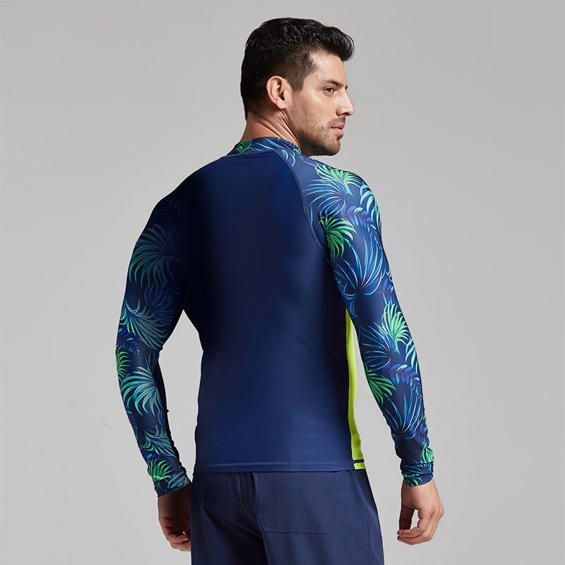 Herre kompression svømmetrøjer baselag atletisk gym sol uv-beskyttelse udslæt vagt fuld langærmet rashguard skjorte til mænd print