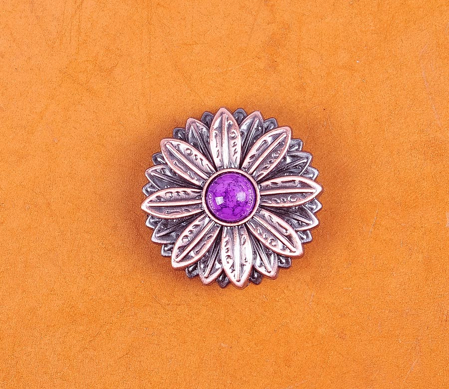 10PC 30*30MM Leather Bridle Flower Leathercraft Conchos for leather with Purple Turquoise Antique Copper