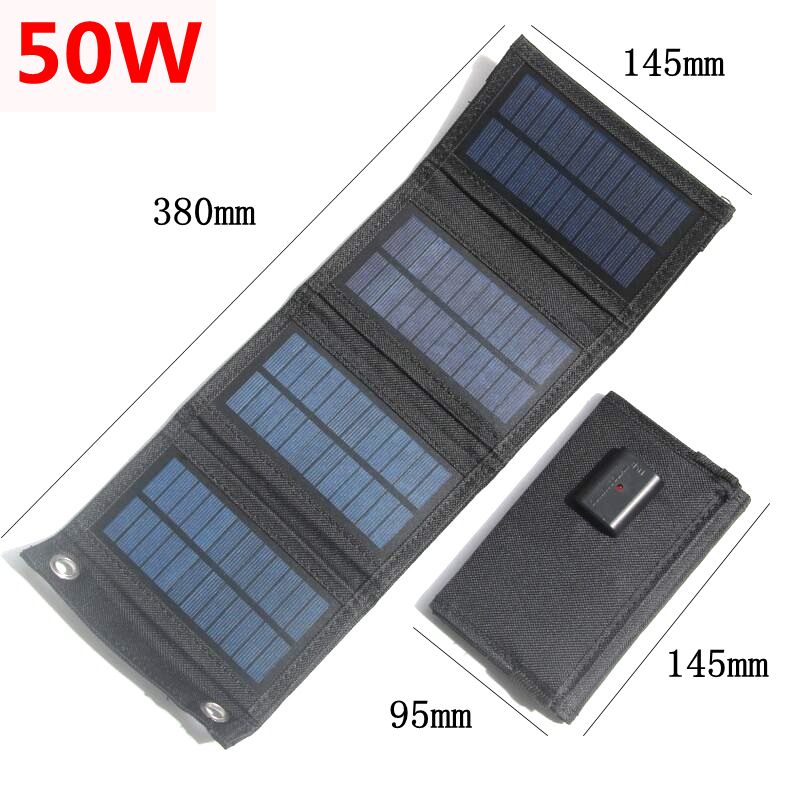 30w/50w/70w solpanel usb 5v hopfällbar solcellsladdare vattentät solcell portabel utomhus mobil ström för campingvandring: 50w