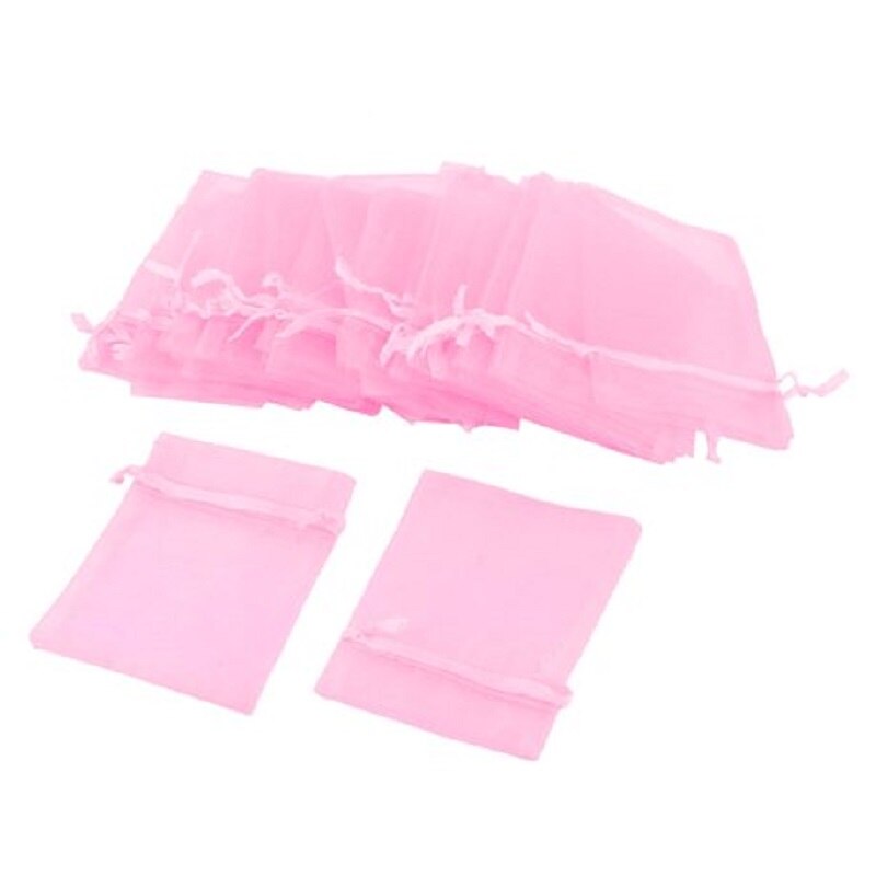 100Pcs Sieraden Tassen Verpakking Drawable Roze Organza Zakjes 7x9 9x12 10x15 13x18 17x23cm Bags Zakje Organza Wedding Decor