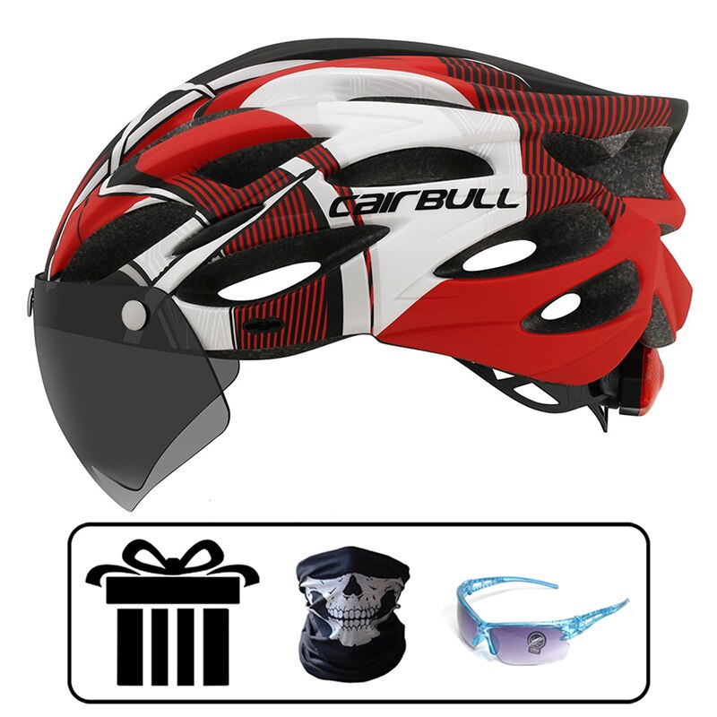 Cairbull ALLROAD Bicycle Helmet Highway Mountain Bike Riding Helmet with Lens and Brim: CB26-White Red-3