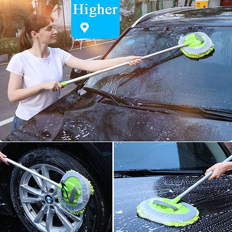 2 in 1 Car Washing Brush Microfiber Soft Car Wash Cleaning Mop Window Door Wash Tools Aluminum Alloy Retractable Long Handle