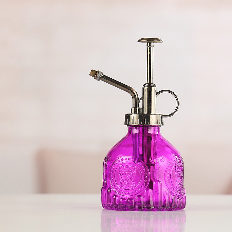 Regadera de vidrio de Color degradado con patrón en relieve, botella rociadora para el hogar para plantas y flores, Mini herramienta rociadora de jardín de 200ML: Purple