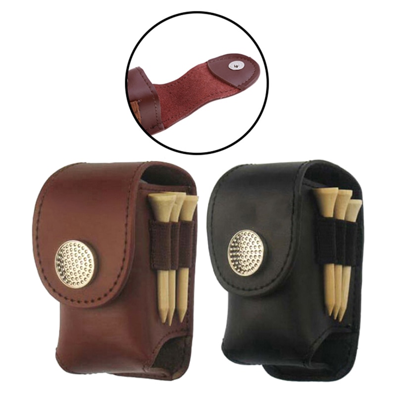 1 Pc Mini Draagbare Golfbal Houder Tas Taille Bag Lederen Cool Anti-Dust Golf Tee Tas Sport accessoire Zwart/Koffie