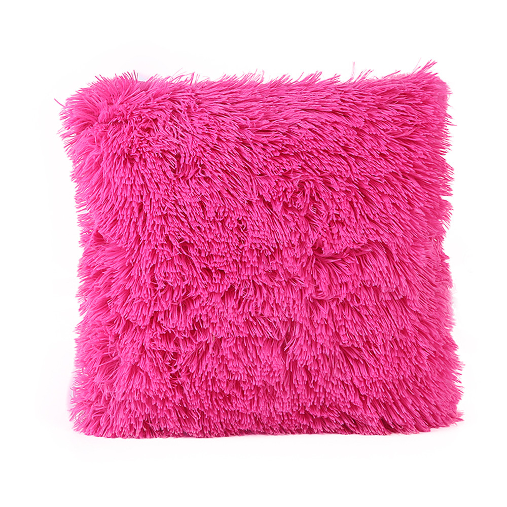 Pluizige Zachte Pluche Vierkante Kussen Huiselijke Comfortabele Kussens Geval Bank Taille Sierkussen Cover Home Decoratieve Kussensloop: Hot Pink